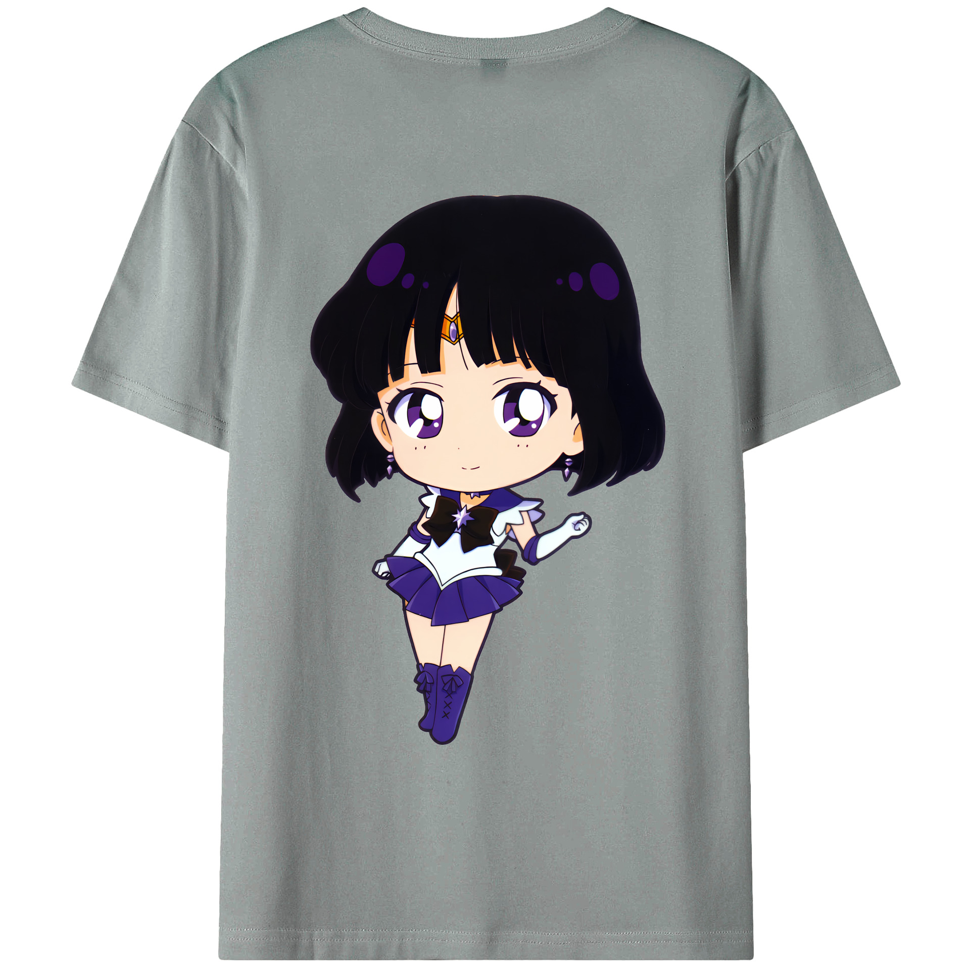 （画像用） 美少女戦士セーラームーン 土萠ほたる Sailor Moon Tomoe Hotaru （セーラーサターン；Sailor Saturn） 綿100％ メンズ半袖Tシャツ（バックプリント） 通気性